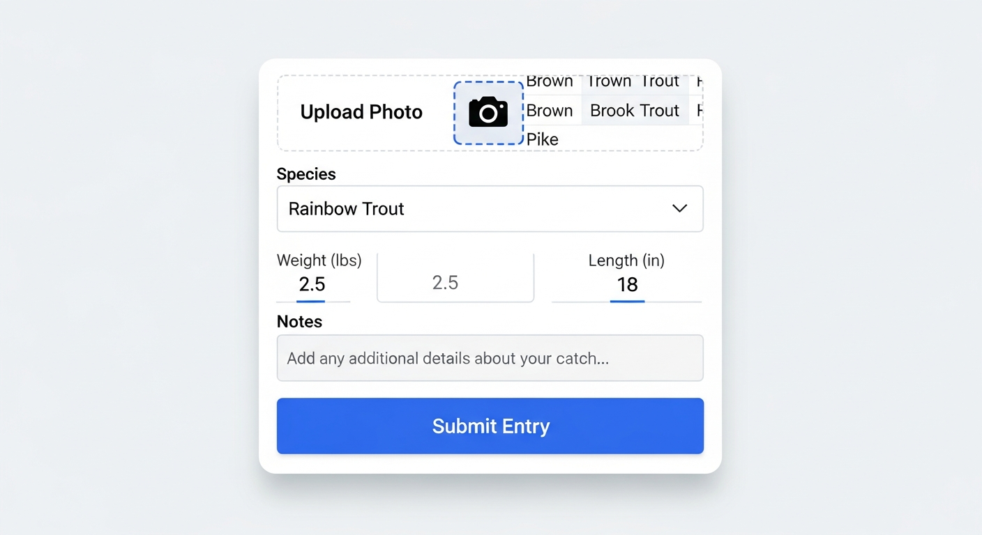 Entry submission form with photo upload, species selection, and measurement fields